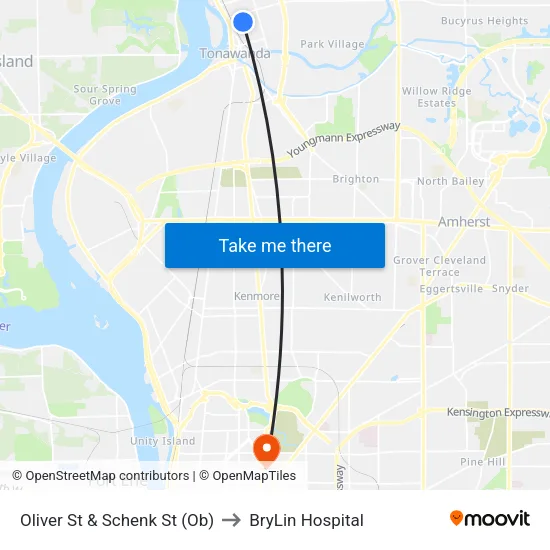 Oliver St & Schenk St (Ob) to BryLin Hospital map