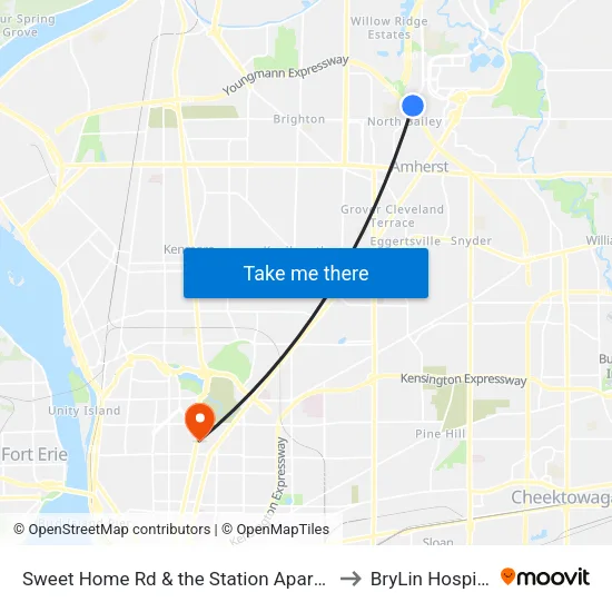 Sweet Home Rd & the Station Apartme to BryLin Hospital map