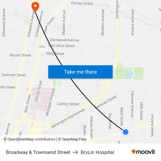 Broadway & Townsend Street to BryLin Hospital map
