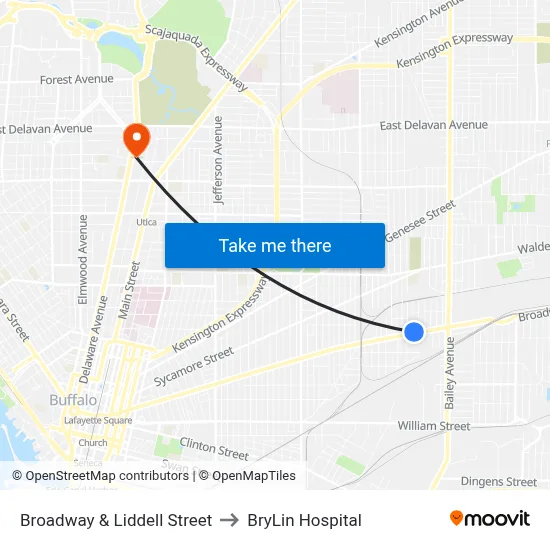Broadway & Liddell Street to BryLin Hospital map