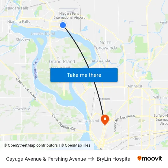 Cayuga Avenue & Pershing Avenue to BryLin Hospital map