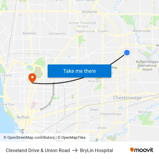 Cleveland Drive & Union Road to BryLin Hospital map