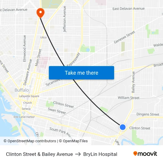 Clinton Street & Bailey Avenue to BryLin Hospital map