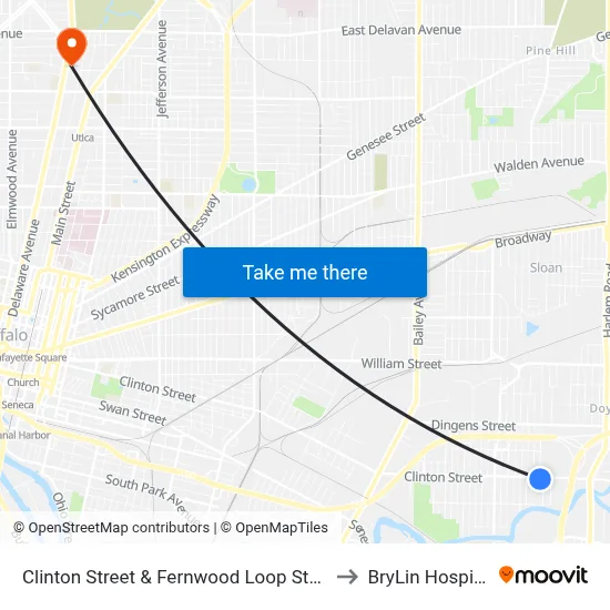 Clinton Street & Fernwood Loop Static to BryLin Hospital map