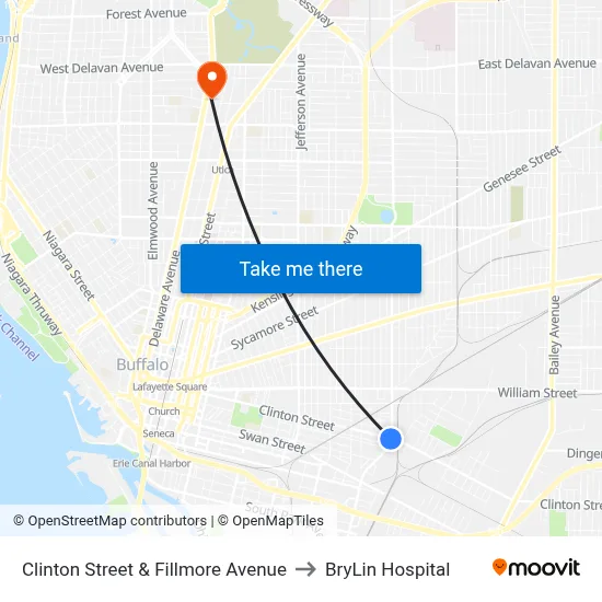 Clinton Street & Fillmore Avenue to BryLin Hospital map