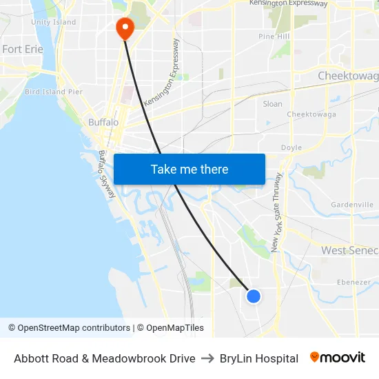 Abbott Road & Meadowbrook Drive to BryLin Hospital map