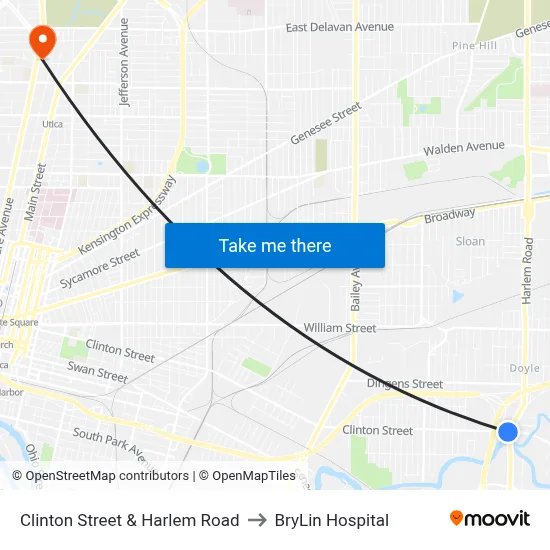 Clinton Street & Harlem Road to BryLin Hospital map