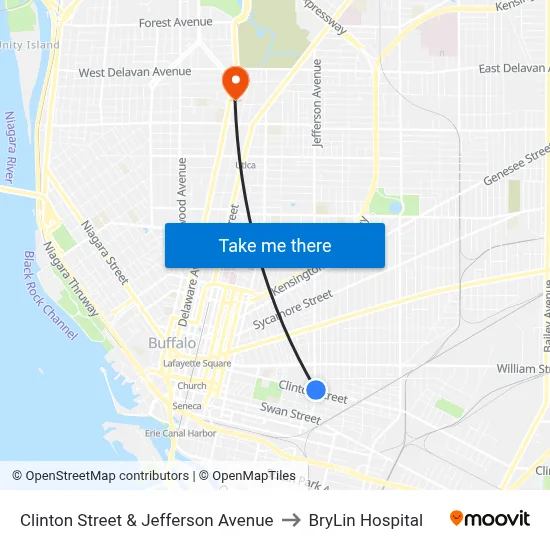 Clinton Street & Jefferson Avenue to BryLin Hospital map