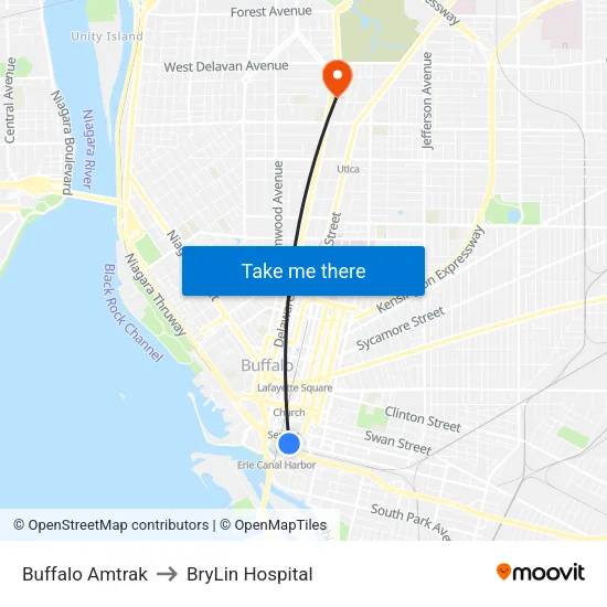Buffalo Amtrak to BryLin Hospital map