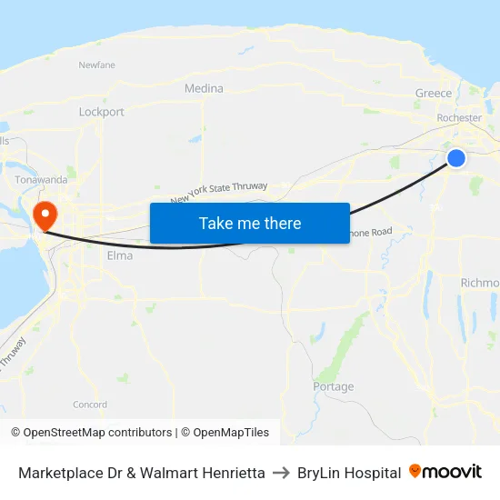 Marketplace Dr & Walmart Henrietta to BryLin Hospital map