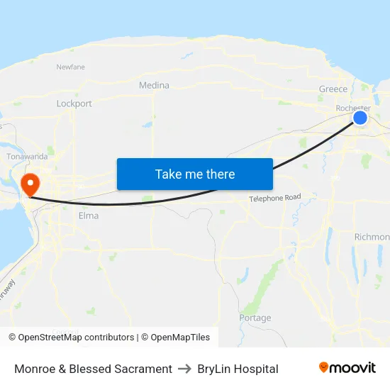 Monroe & Blessed Sacrament to BryLin Hospital map