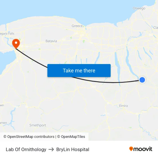 Lab Of Ornithology to BryLin Hospital map