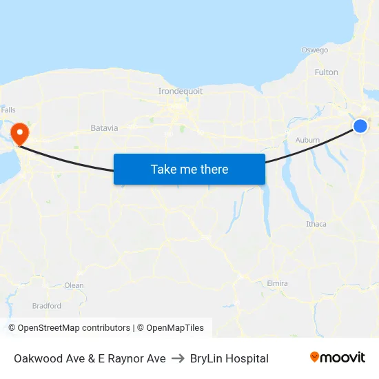Oakwood Ave & E Raynor Ave to BryLin Hospital map