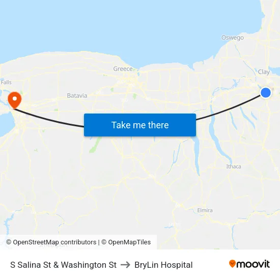 S Salina St & Washington St to BryLin Hospital map