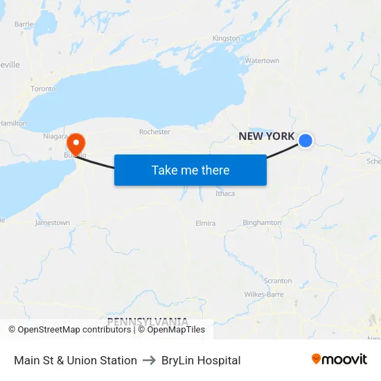 Main St & Union Station to BryLin Hospital map