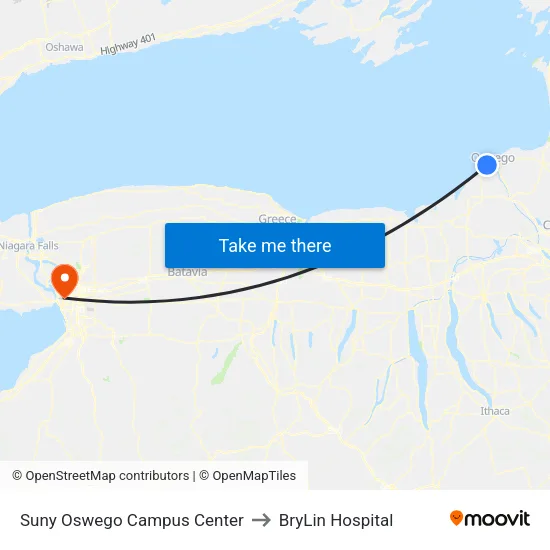 Suny Oswego Campus Center to BryLin Hospital map