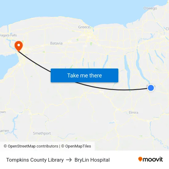 Tompkins County Library to BryLin Hospital map
