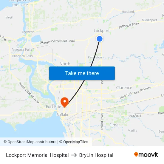 Lockport Memorial Hospital to BryLin Hospital map
