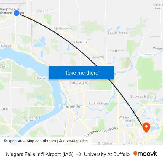 Niagara Falls Int'l Airport (IAG) to University At Buffalo map