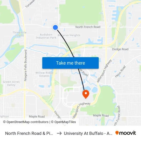 North French Road & Pineview Drive to University At Buffalo - Alumni Arena map