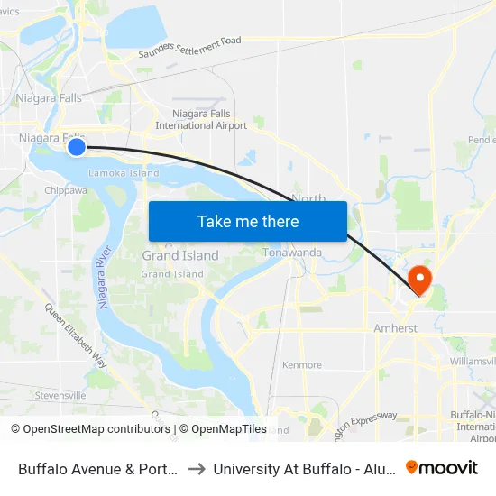 Buffalo Avenue & Portage Road to University At Buffalo - Alumni Arena map
