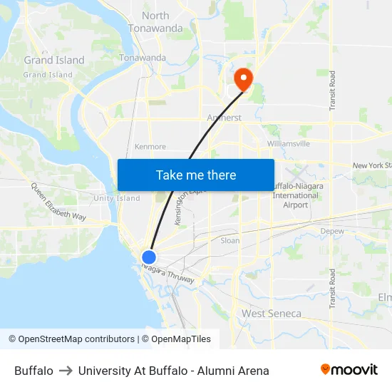 Buffalo to University At Buffalo - Alumni Arena map