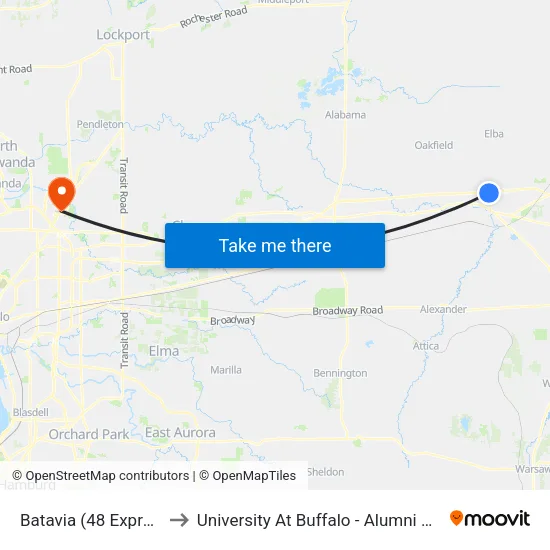 Batavia (48 Express) to University At Buffalo - Alumni Arena map