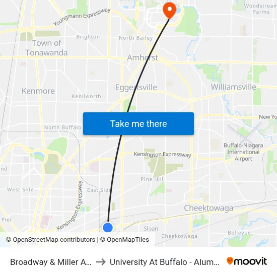 Broadway & Miller Avenue to University At Buffalo - Alumni Arena map
