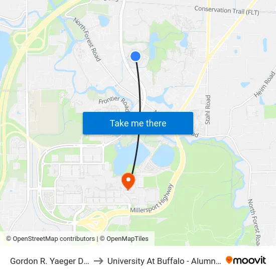 Gordon R. Yaeger Drive 1 to University At Buffalo - Alumni Arena map