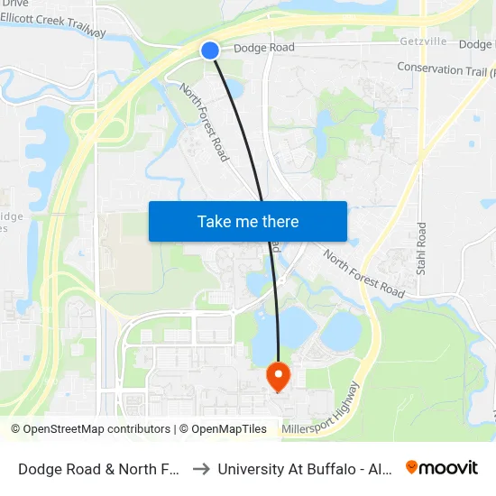 Dodge Road & North Forest Road to University At Buffalo - Alumni Arena map