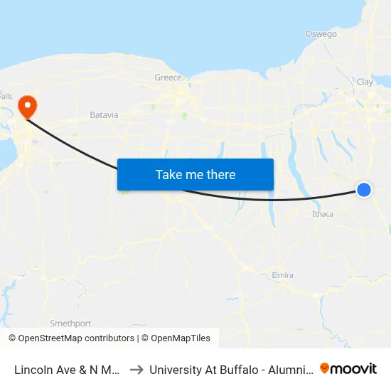 Lincoln Ave & N Main St to University At Buffalo - Alumni Arena map