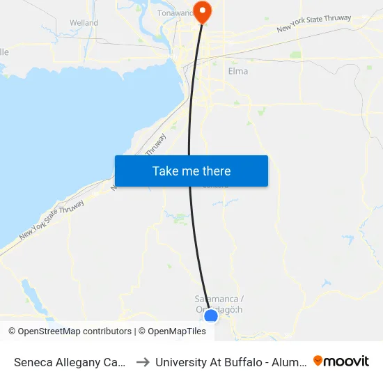 Seneca Allegany Casino Ob to University At Buffalo - Alumni Arena map