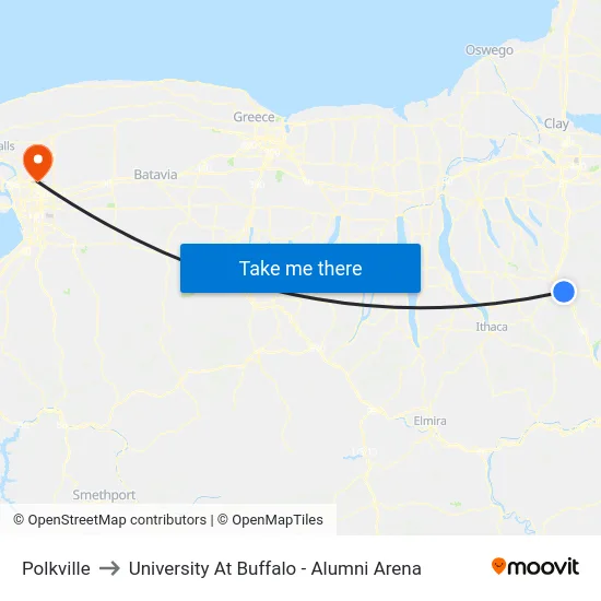 Polkville to University At Buffalo - Alumni Arena map