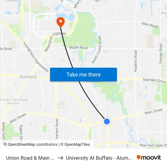 Union Road & Main Street to University At Buffalo - Alumni Arena map