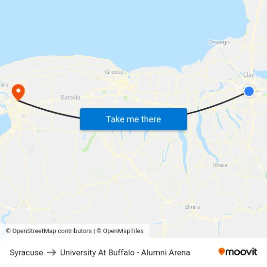 Syracuse to University At Buffalo - Alumni Arena map