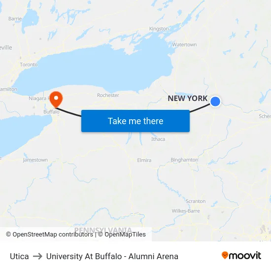 Utica to University At Buffalo - Alumni Arena map