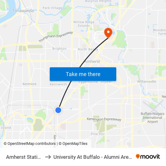 Amherst Station to University At Buffalo - Alumni Arena map