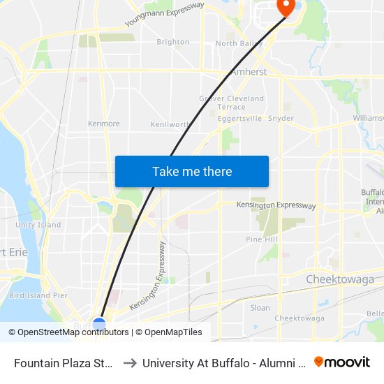 Fountain Plaza Station to University At Buffalo - Alumni Arena map