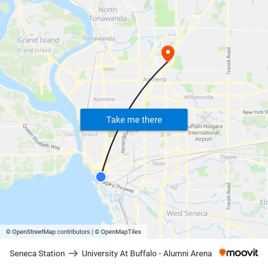 Seneca Station to University At Buffalo - Alumni Arena map