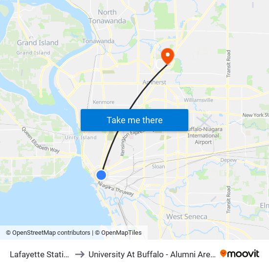 Lafayette Station to University At Buffalo - Alumni Arena map