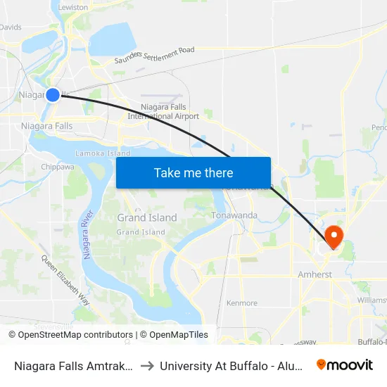 Niagara Falls Amtrak Station to University At Buffalo - Alumni Arena map