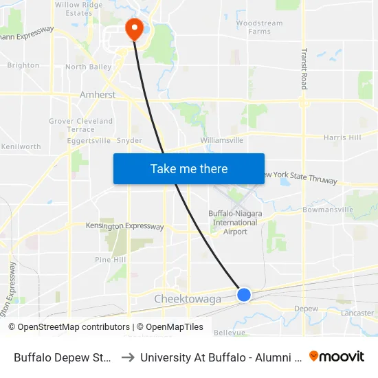 Buffalo Depew Station to University At Buffalo - Alumni Arena map