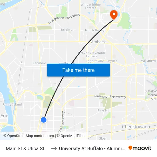 Main St & Utica Station to University At Buffalo - Alumni Arena map