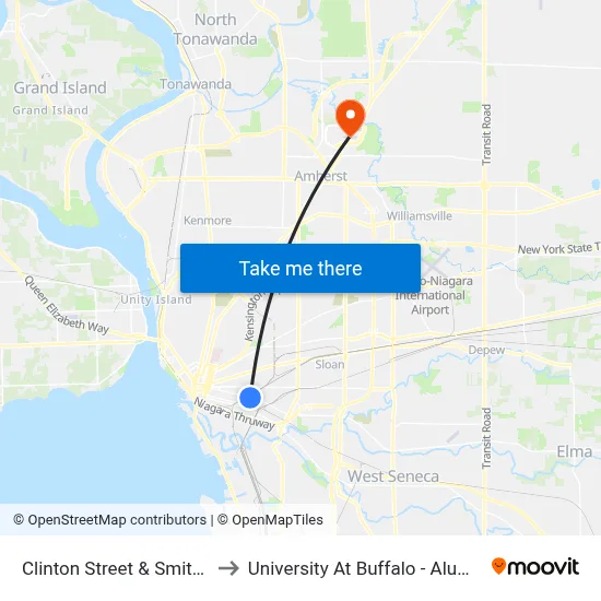 Clinton Street & Smith Street to University At Buffalo - Alumni Arena map
