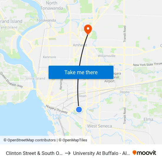 Clinton Street & South Ogden Street to University At Buffalo - Alumni Arena map