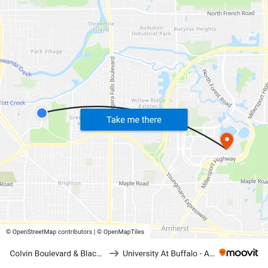 Colvin Boulevard & Black Creek Road to University At Buffalo - Alumni Arena map