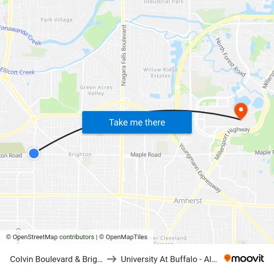 Colvin Boulevard & Brighton Road to University At Buffalo - Alumni Arena map