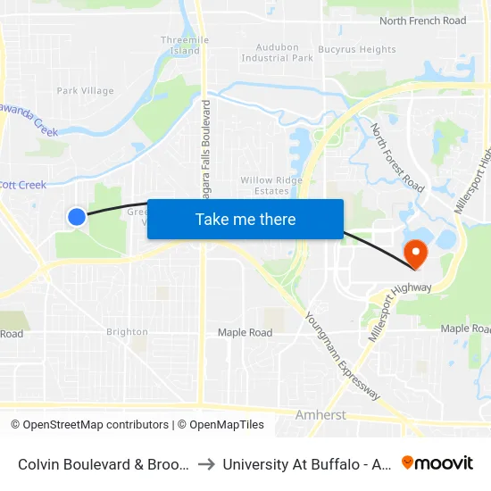 Colvin Boulevard & Brookmere Road to University At Buffalo - Alumni Arena map
