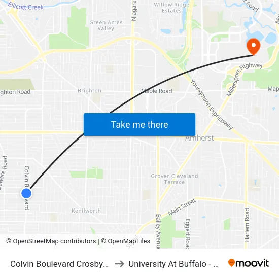 Colvin Boulevard Crosby Avenue Sout to University At Buffalo - Alumni Arena map