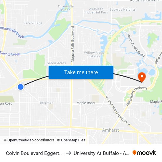 Colvin Boulevard Eggert Road South to University At Buffalo - Alumni Arena map